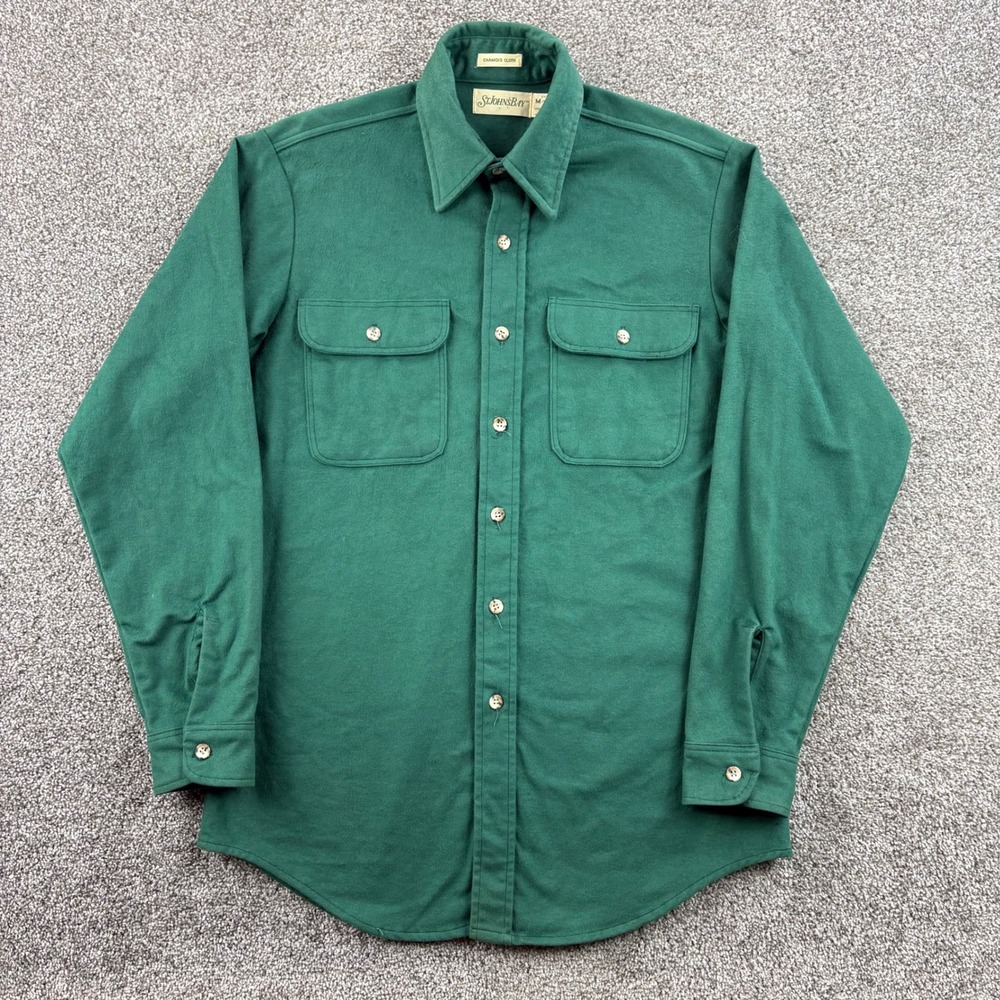 Vintage St Johns Bay Chamois Shirt Mens M Tall Green Cotton Big Mac USA Made